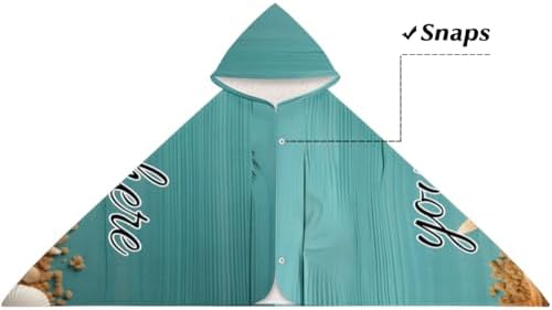 Personalized Hooded Beach Towel for Kids Blue Wooden Board Starfish Design
