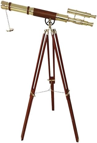 Nautical Brown Leather Brass Telescope Floor Standing Decor