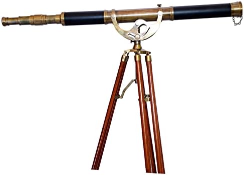 Nautical Antique Decorative Brass Telescope with Wood Tripod