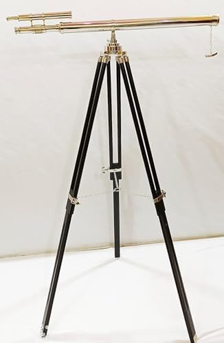Navy Designer Telescope Floor Standing Black Tripod Chrome Nickel Finish Telescope