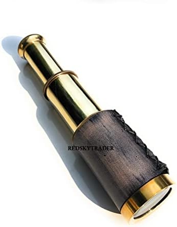 6 Inch Handheld Brass Telescope with Leather Case