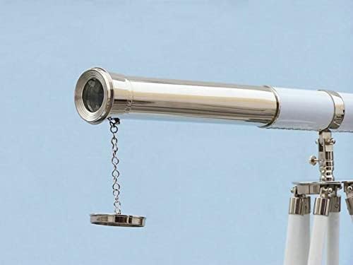 60 Inch Floor Standing Chrome White Leather Telescope with Wooden Tripod Stand