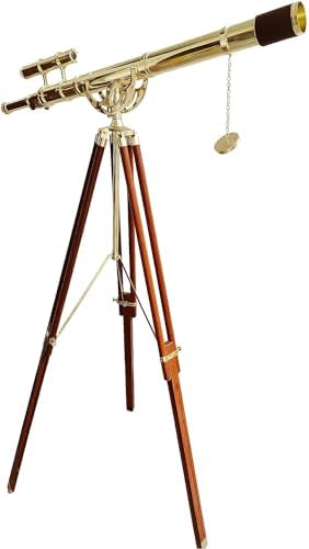 Navirock 28x Brass Telescope with Wooden Tripod