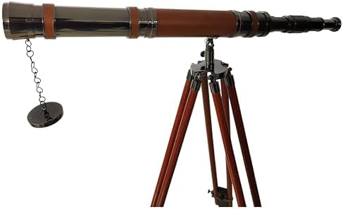 Antique Brass Telescope with Wooden Tripod