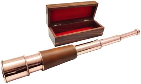 18 Inches Antique Brass Telescope with Engraved Wooden Box