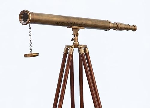Brass Telescope with Wooden Tripod for Home Decor