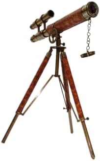 Antique Maritime Brass Telescope with Adjustable Tripod Stand