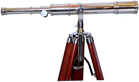 Antiqueex Nautical Telescope Brass Chrome Finish Wooden Tripod Stand