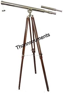 Vintage Brass Marine Telescope with Wooden Tripod