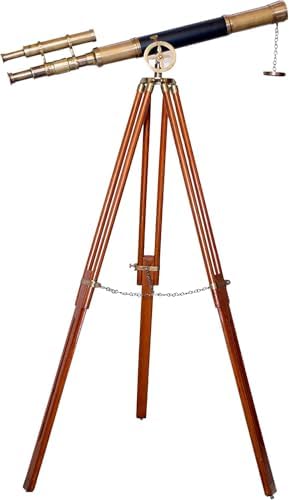 Decorative Antique Double Barrel Telescope with Wooden Tripod