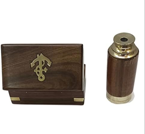 Mini Pirate Spyglass Brass Collapsible Telescope with Wooden Box