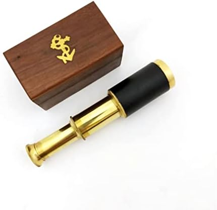 Benzara Small Brass Telescope with Wooden Box