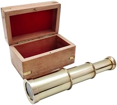 6 Inch Brass Mini Telescope with Wooden Box Pirate Spyglass