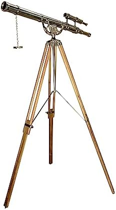 Nautical Style Telescope with Chrome Brass Double Barrel and Wooden Tripod
