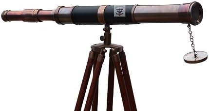 Nautical Antique Brass Telescope With Wooden Tripod