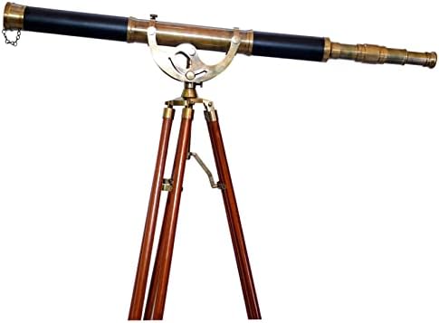 Nautical Antique Decorative Brass Telescope with Wood Tripod