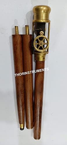 Collectible Antique Brass Steam Engine Telescope Walking Stick Cane