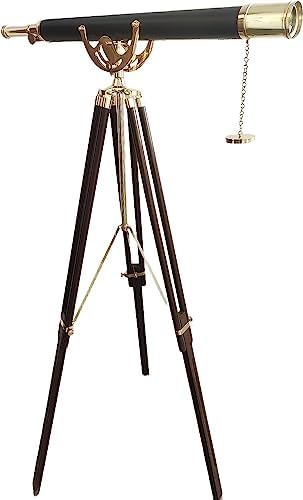 Vintage Nautical Brass Telescope with Wood Tripod