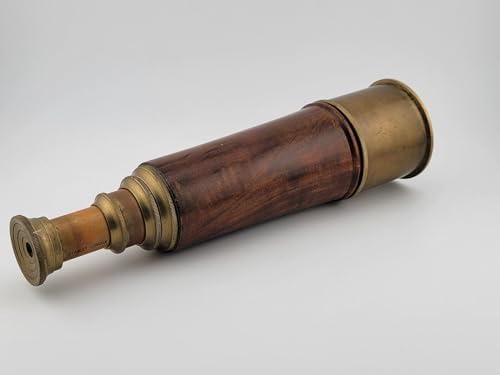 Vintage Brass Spyglass Telescope with Wooden Tripod