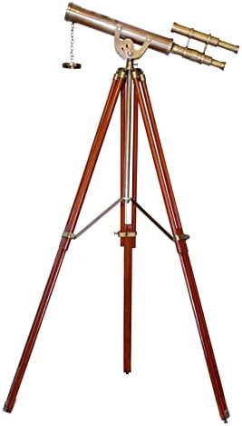 Nautical Brass Double Barrel Telescope with Wooden Tripod