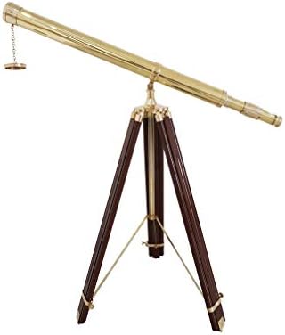 Shiny Brass Telescope with Wooden Tripod Set