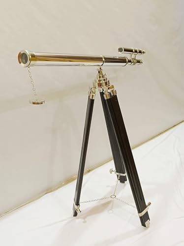 Navy Designer Telescope Floor Standing Black Tripod Chrome Nickel Finish Telescope