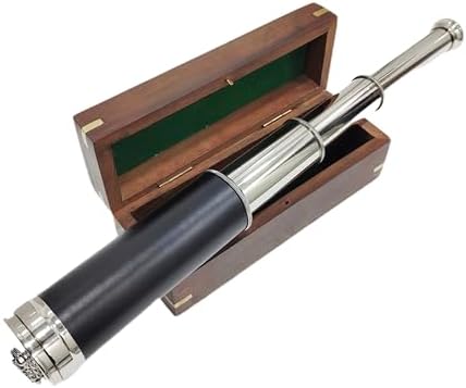 Antique Nautical Telescope 16 Brass Chrome Finish with Wooden Case