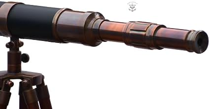 Nautical Antique Brass Telescope With Wooden Tripod