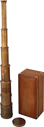 PORTHO Antique Victorian Brass Telescope with Wooden Box