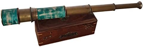 Antique Brass Telescope with Wooden Box and Leather Handle