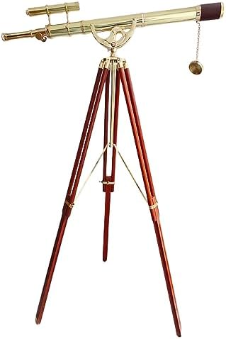 Maritime Nautical Telescope with Brass Double Barrel and Wooden Tripod Stand by NAVIROCK