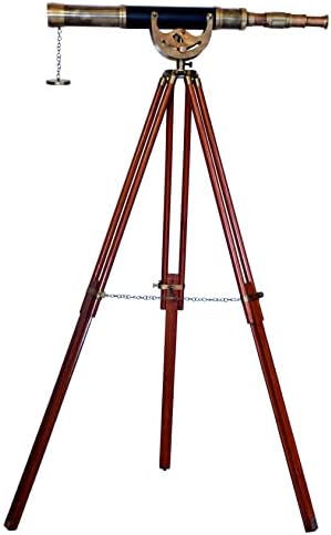 Antique Manual Focus Brass Telescope with Wooden Tripod Stand