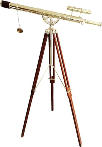 Navirock 28x Brass Telescope with Wooden Tripod