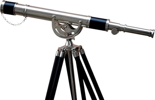 Antique Adjustable Brass Telescope with Wooden Tripod Stand