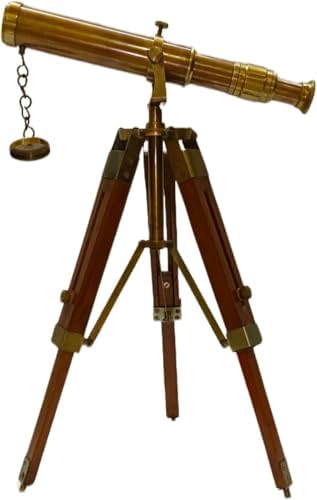 Antique Brass Spyglass Telescope with Wooden Tripod