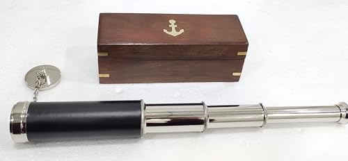 Antique Nautical Telescope 16 Brass Chrome Finish with Wooden Case