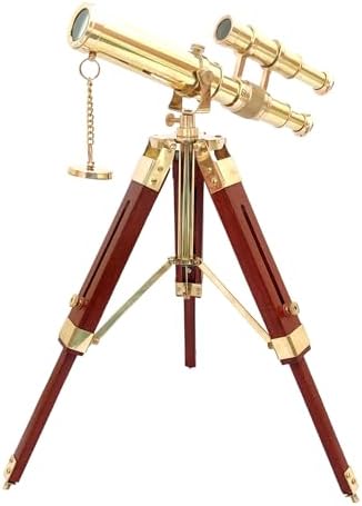 Vintage Nautical Brass Telescope with Wooden Tripod