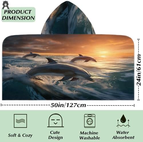 Dolphin Printing Hooded Towels for Kids 24 in x 50 in