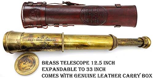 5MoonSun5 Brass Telescope 33 Inch Replica with Handmade Leather Case