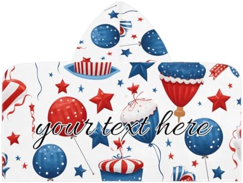 4th of July Personalized Kids Hooded Beach Towel