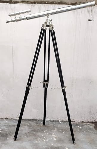 Navy Designer Telescope Floor Standing Black Tripod Chrome Nickel Finish Telescope