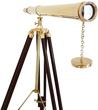 Shiny Brass Telescope with Wooden Tripod Set