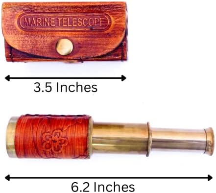 6 Inch Handheld Brass Pirate Telescope with Leather Case
