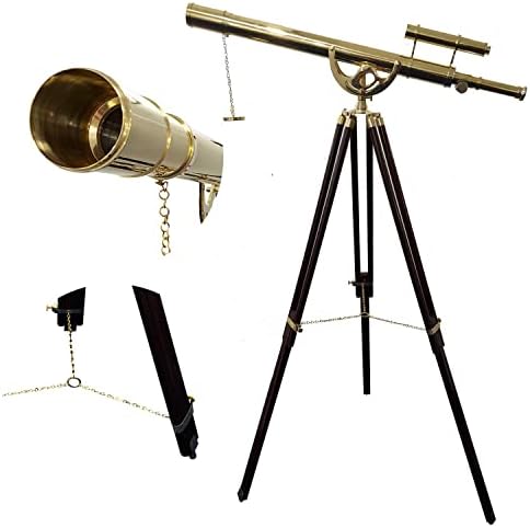 Decorative Nautical Brass Telescope with Brown Tripod