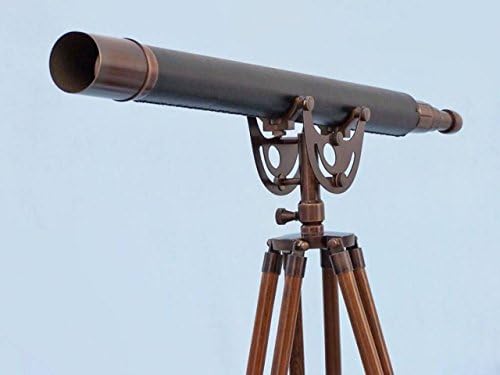 Hampton Nautical Floor Standing Antique Copper Telescope with Leather 65