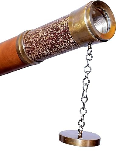 Antique Brass Navy Telescope with Wooden Tripod