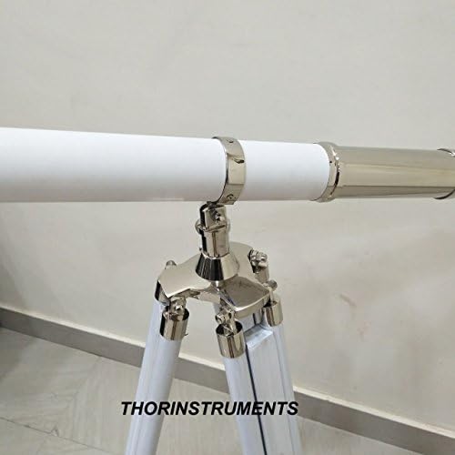 Nautical Floor Standing Chrome White Leather Admiral Telescope 60 Inches