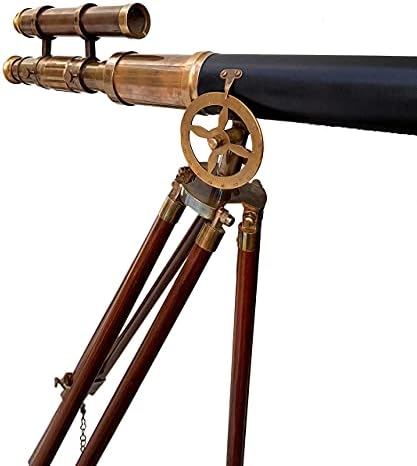 Nautical Vintage Leather Telescope with Brass Tripod