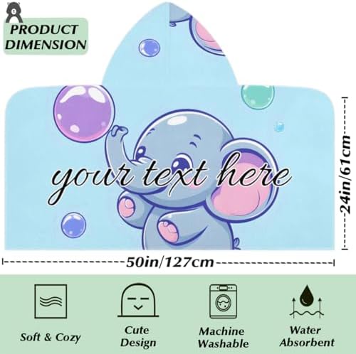 Blue Elephant Personalized Kids Beach Towel with Hood