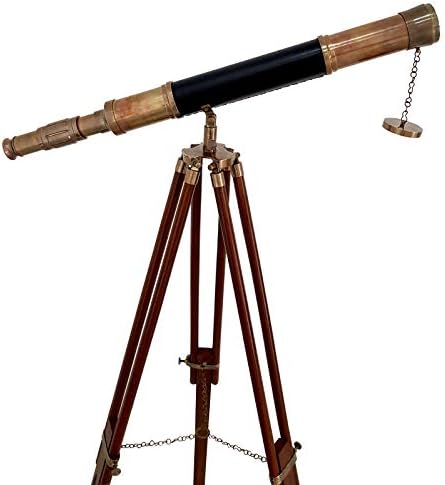 Nautical Antique Solid Brass Telescope with Wooden Tripod